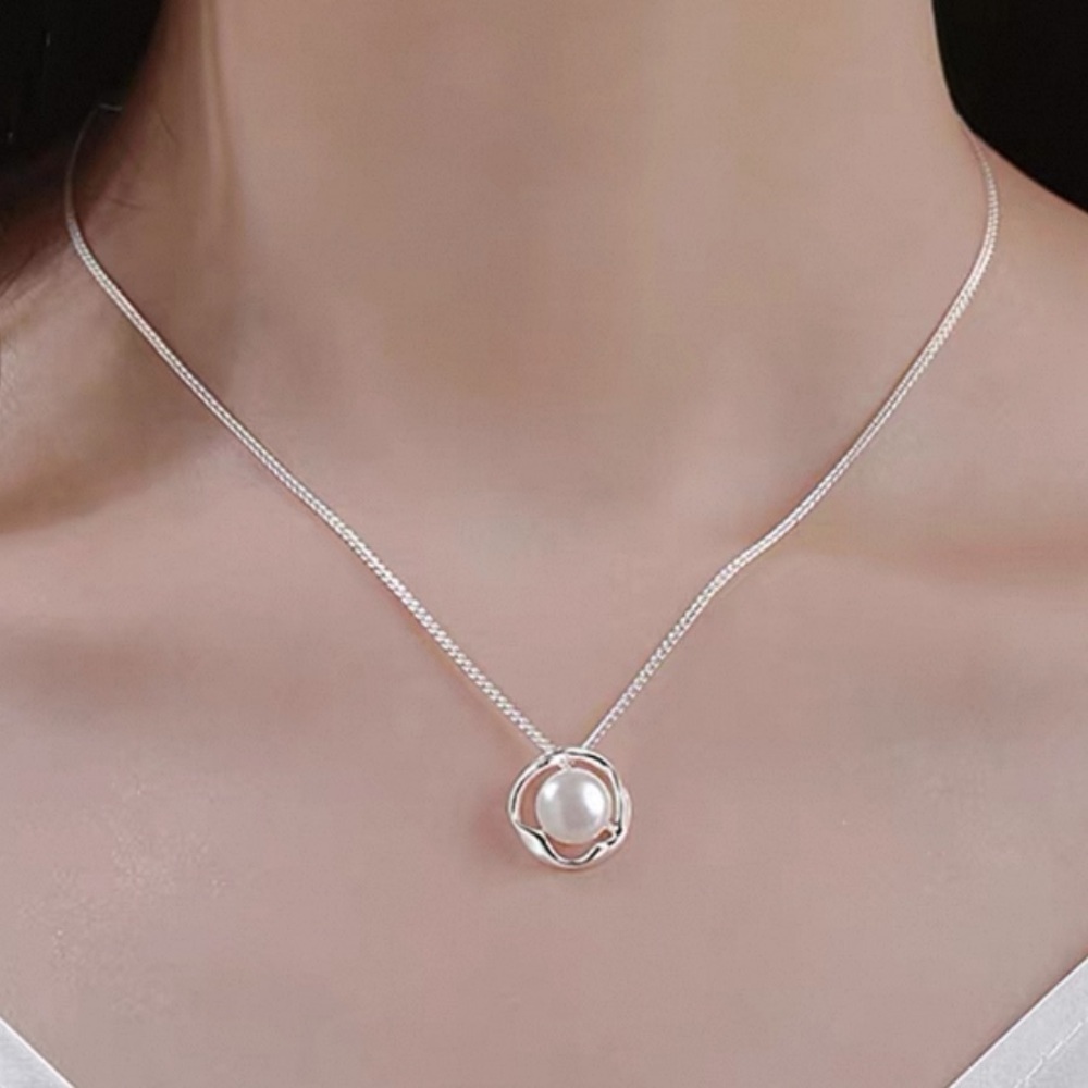 Elegant Pearl Pendant Necklace Sterling Silver
